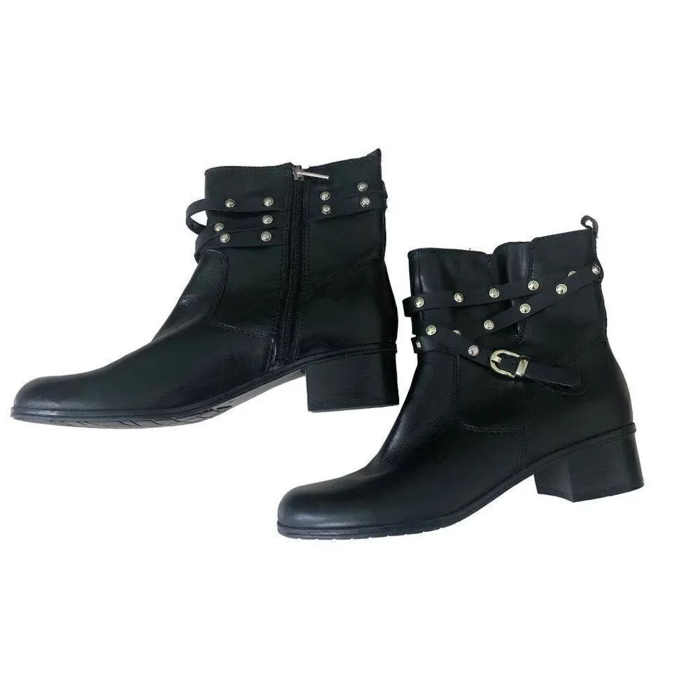 Bandolino Ankle Boots Womens Cameria Booties Black Leather Motorcycle 9.5M